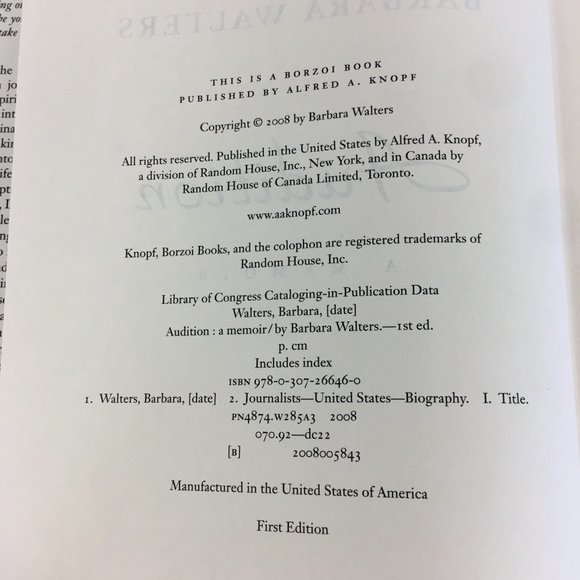 Barbara Walters Audition Memoir Book Hardcover First Edition 2008 w Dust Jacket - Picture 8 of 16
